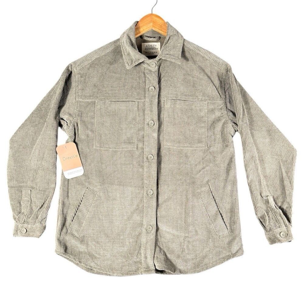 Ashley By 26 International Sz M Womens Corduroy Beige Striped Jacket Olive NWT